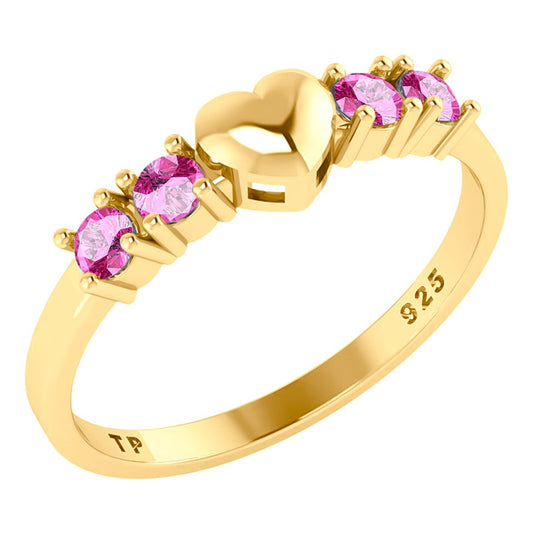 Solid Heart Ring 925 Silver 18k Gold - Pink Zirconias
