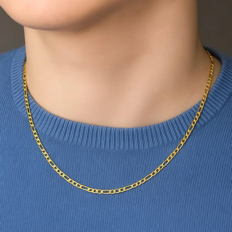 Corrente Prata 925 Dourada 18k 3x1 Fina 2.5mm Masculina 45cm Dourado