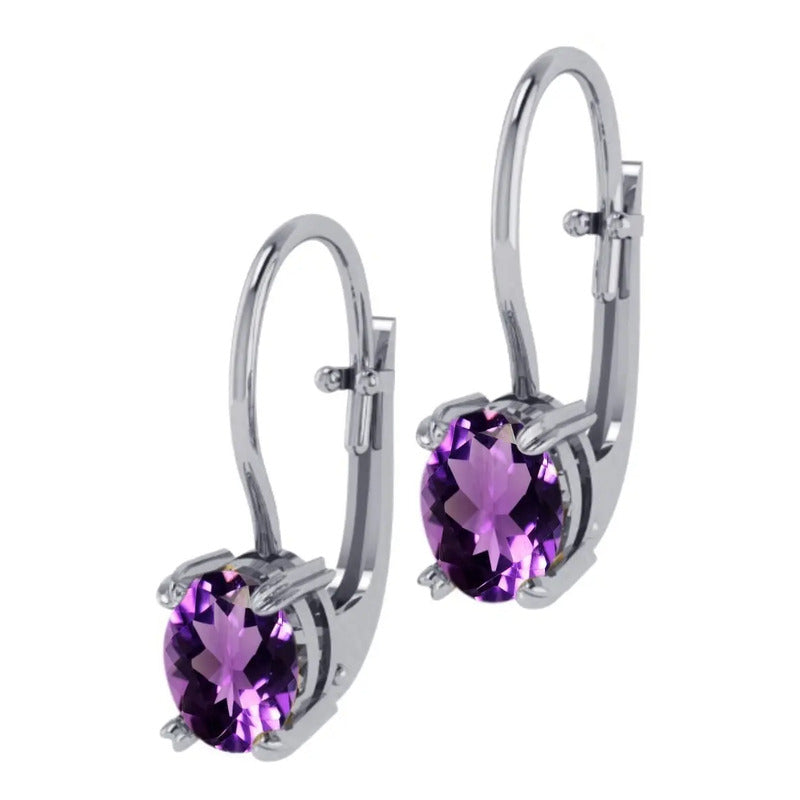 Brinco Trava Pura Prata 925 Oval Ametista - Exclusivo Roxo