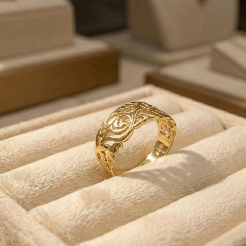 Anel Bombê Filigrana Prata 925 Dourada 18k - Exclusivo