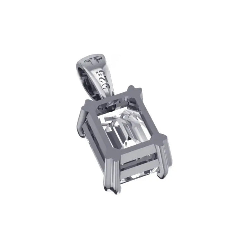 Pingente Prata 925 Retangular Zirconia Unissex - Exclusivo Branco