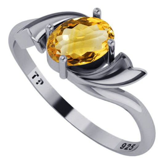 Wings Citrine Oval Ring Pure 925 Silver - Exclusive