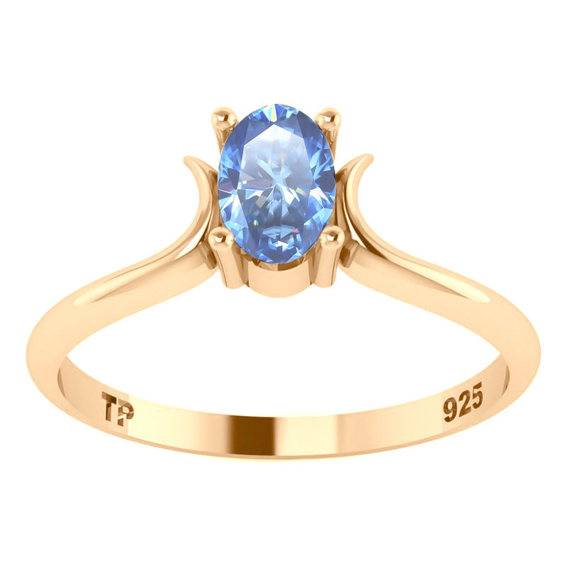 Anel Roma Solitário Prata 925 Dourada Ouro 18k - Topázio