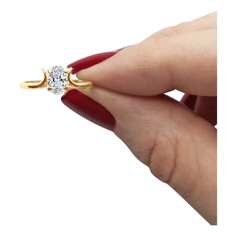 Anel Roma Solitário Prata 925 Dourada Ouro 18k - Zircônia