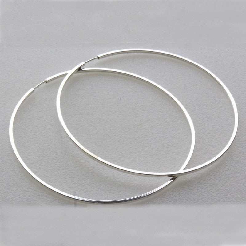 Argola Brinco Grande Pura Prata 925 - 6cm - Tubo Quadrado