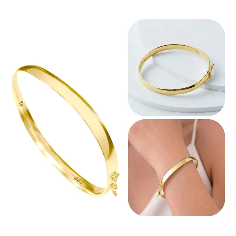 Pulseira Bracelete Rígido Largo Prata 925 Dourada 18k Dourado 65 Cm 50.8 Cm