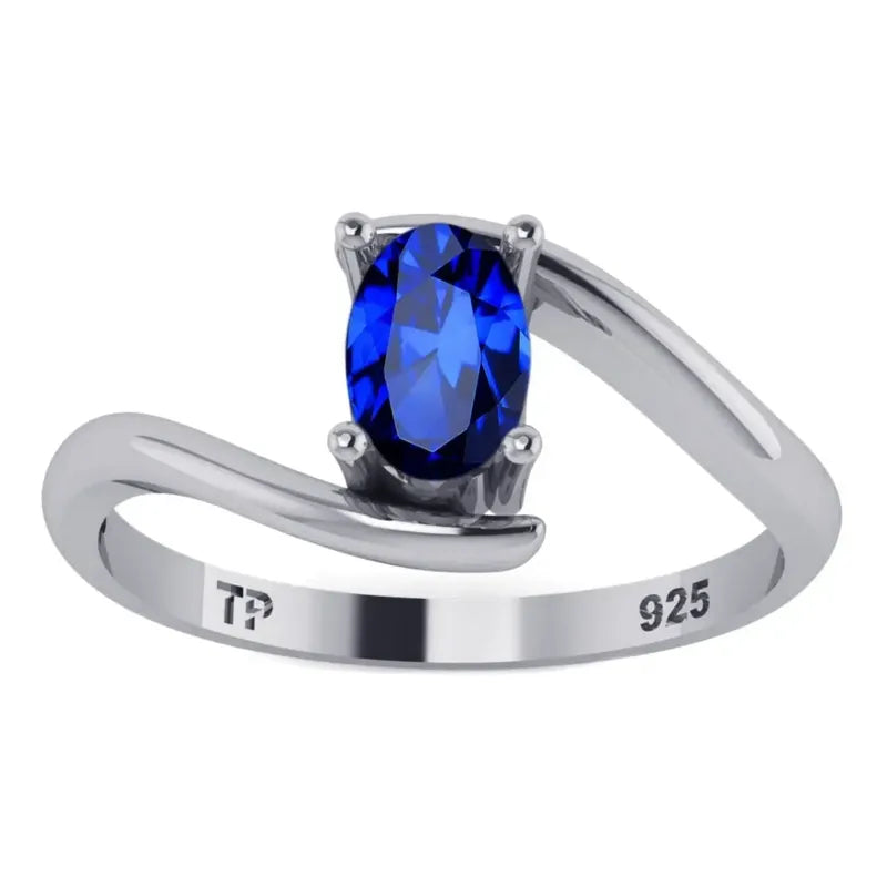 Anel De Prata 925 Solitário  Miami Safira - Feminino