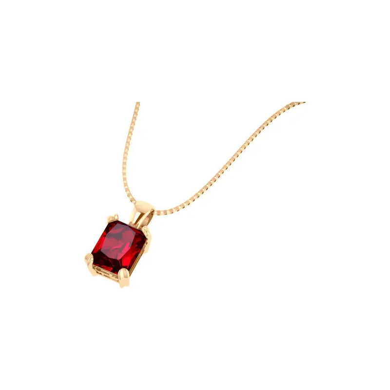 Pingente Retangular Prata 925 Dourada 18k - Granada Vermelho