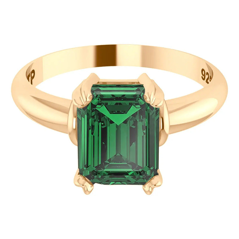 Kit Anel E Brinco Vintage Prata 925 Dourada 18k - Esmeralda