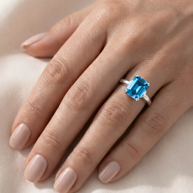 Anel Azul Topázio Prata 925 Vintage - Exclusivo