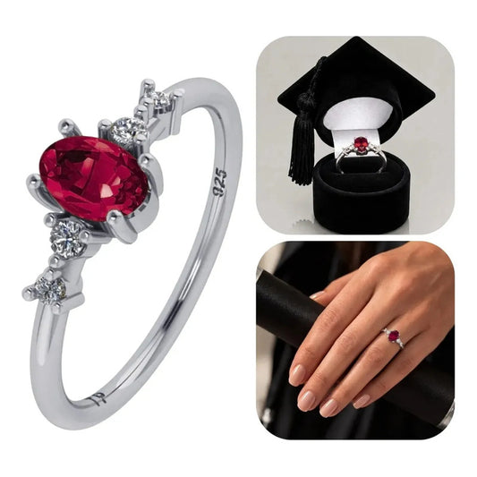 Anel Formatura Feminino Prata 925 + Caixinha Capelo Rubi 23