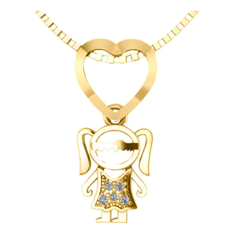 Colar Canga 1 Menina Zircônias Prata 925 Dourada Ouro 18k Dourado