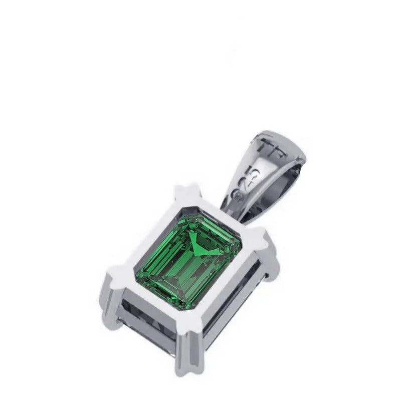 Pingente Prata 925 Retangular Esmeralda Unissex - Exclusivo Verde