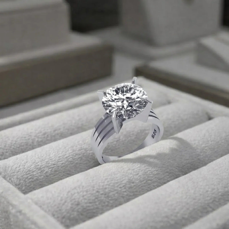 Anel Solitário Zirconia Grande Pura Prata 925 - Exclusivo