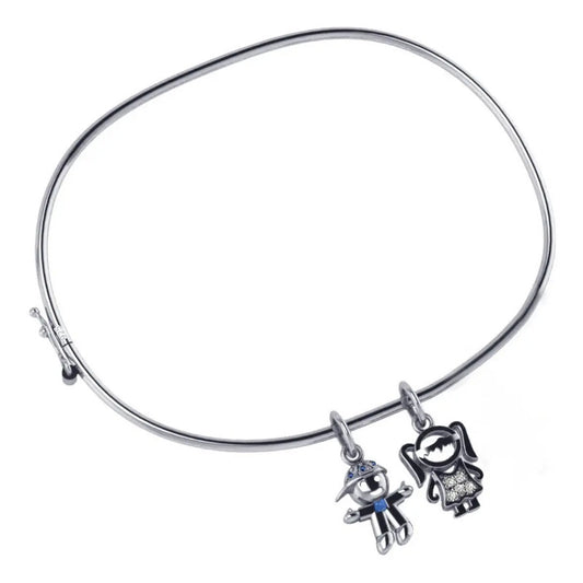 Pulseira Bracelete Rígido Prata 925- Pingentes Menina Menino 19 Cm