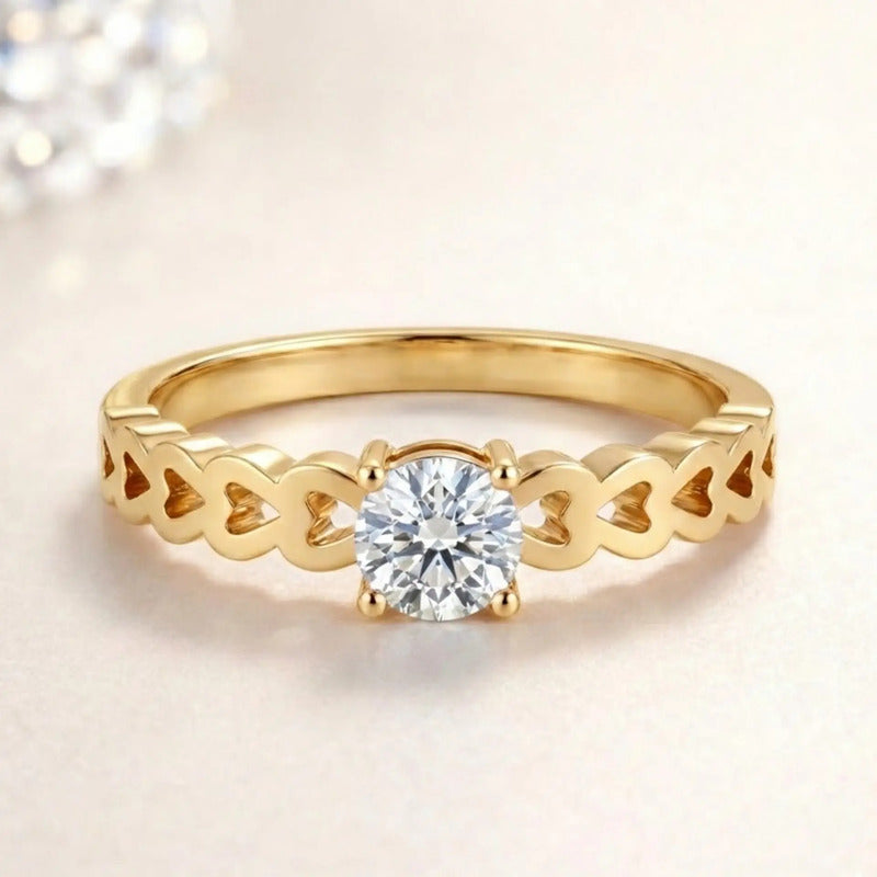 Anel Luxo Corações Prata 925 Dourada 18k Zircônia