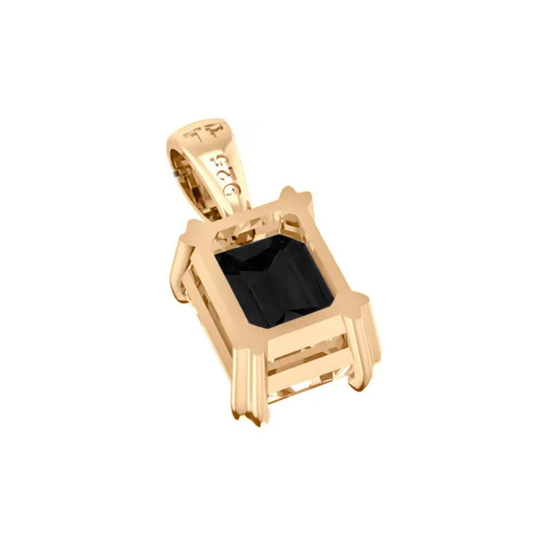 Pingente Retangular Prata 925 Dourada 18k - Black Onix Preto
