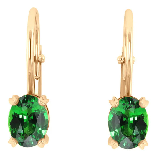 Brinco Trava Pura Prata 925 Dourada 18k - Esmeralda Oval   Verde