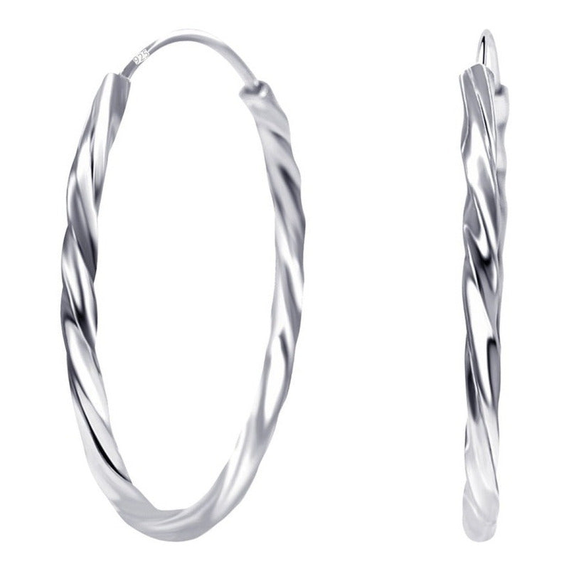 Kit Anel E Argola Pura Prata 925 Solitário Torcido - 18mm