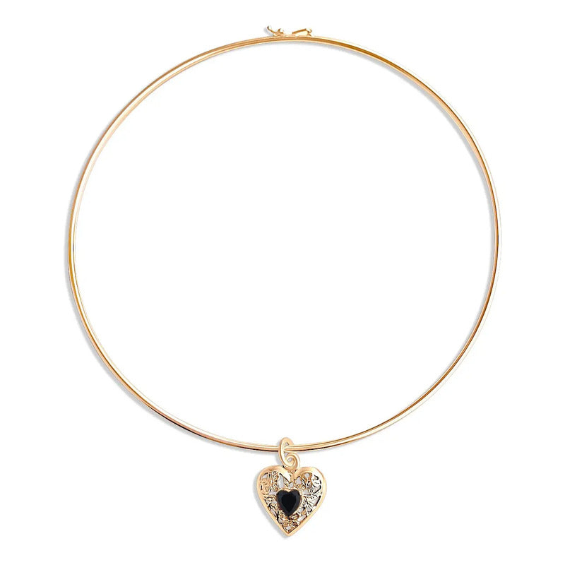 Colar Choker Coração Prata 925 Dourada 18k - Black Ônix