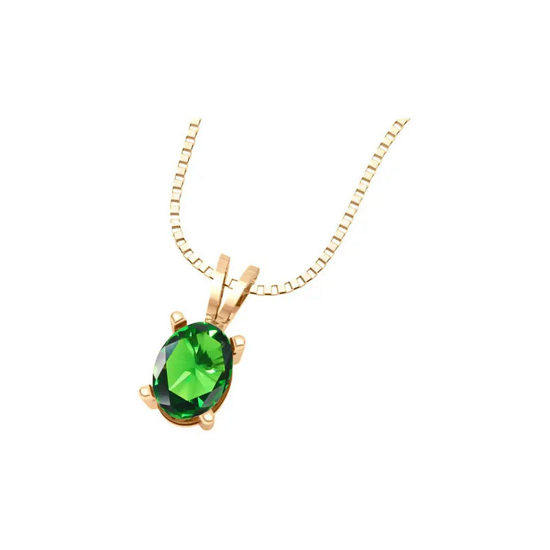 Pingente Oval Prata 925 Dourada 18k - Esmeralda Verde