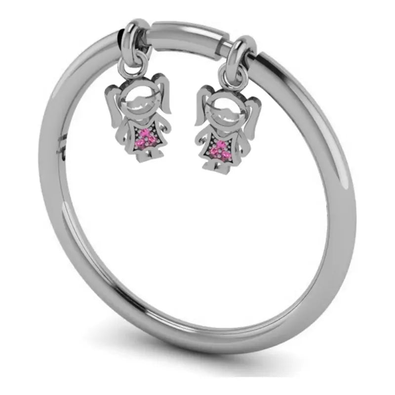Anillo de Plata 925 Exclusivo Colgante Familiar: 2 Niñas