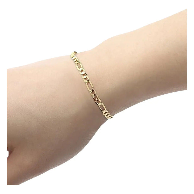 Pulseira Prata 925 Dourada 18k Figaro 3x1 Maciça - 5mm Dourado 21 Cm
