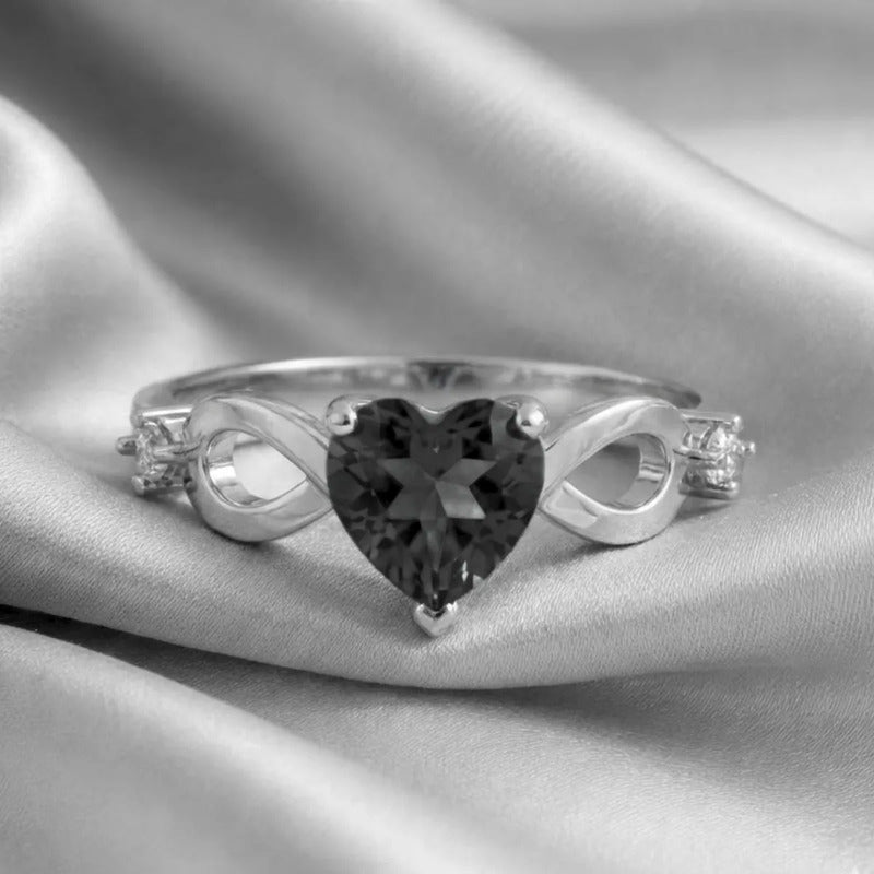 Anel Prata 925 Infinito Amor Coração - Black Onix