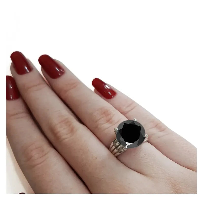 Anel Solitário Black Onix Grande Pura Prata 925 - Exclusivo