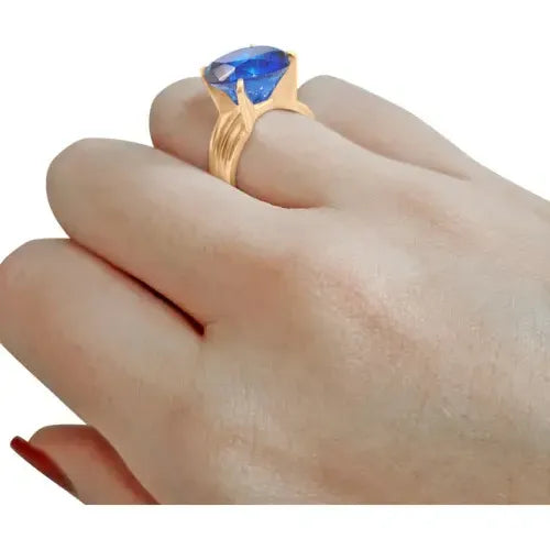 Anel Solitário Prata 925 Dourada 18k - Safira Grande