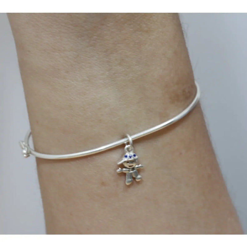 Pulseira Bracelete Rígido Prata 925 - Pingente Menino 19 Cm