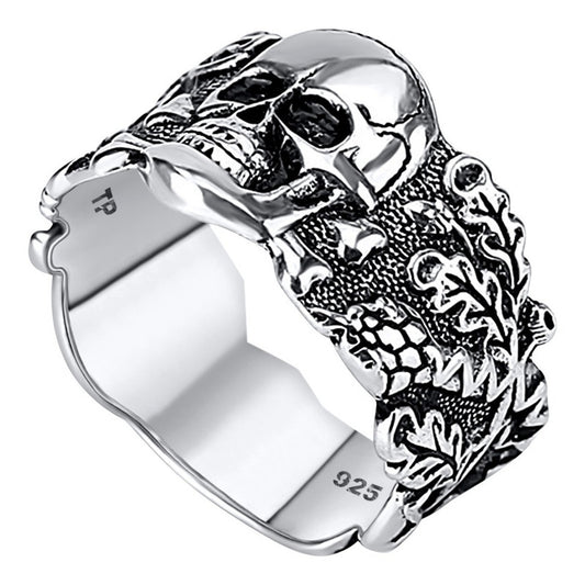 Anel Prata 925 Masculino Caveira Cobra - Tamanhos Exclusivos