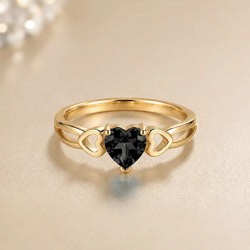 Anel Eterno Coração Pura Prata 925 Dourada Ouro 18k Onix