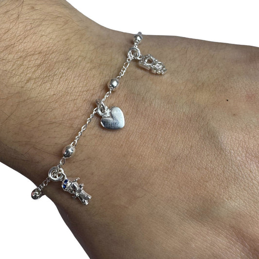 Pulseira Prata 925 Bolinha 3mm - Pingentes Menino E Menina
