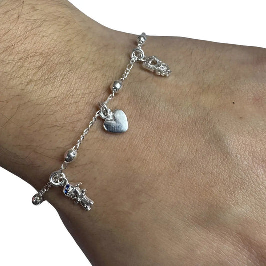 Pulseira Prata 925 Bolinha 3mm - Pingentes Menino E Menina