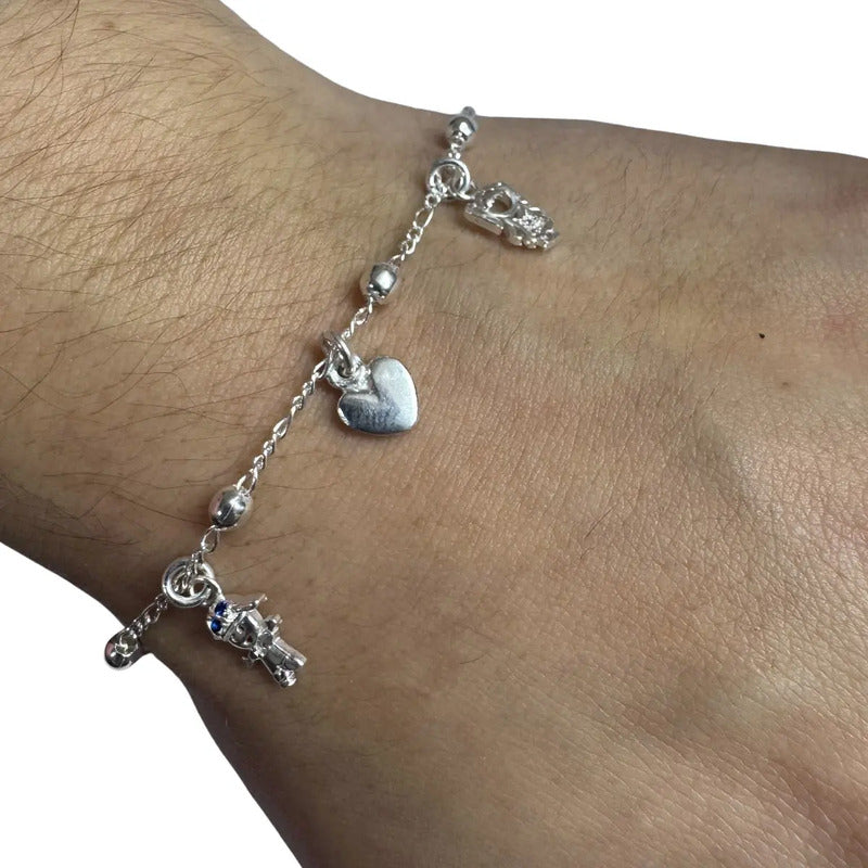 Pulseira Prata 925 Bolinha 3mm - Pingentes Menino E Menina