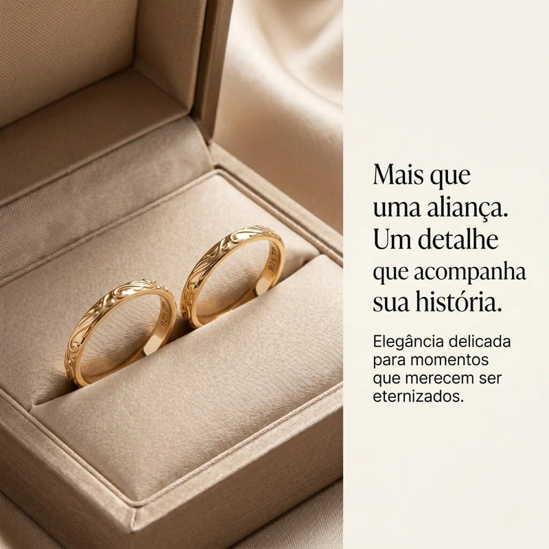 Par Aliança Casamento Arabesco Prata 925 Dourada Ouro 18k Tamanho Feminino 23 Tamanho Masculino 18