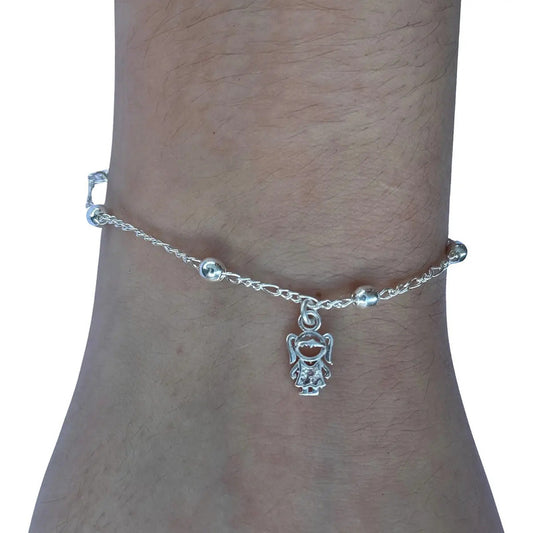 Pulseira Prata 925 Bolinha 3mm - Pingente Menina Prata 18 Cm