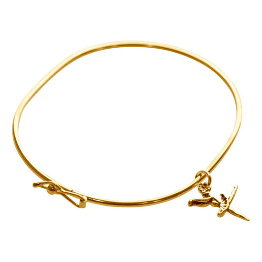 Bracelete Rígido Prata 925 Dourada 18k - Pingente Bailarina 19 Cm