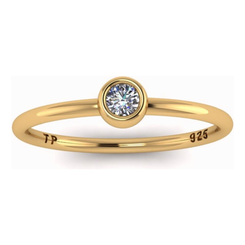 Anel Solitário Zircônia Redonda - Prata 925 Dourada Ouro 18k