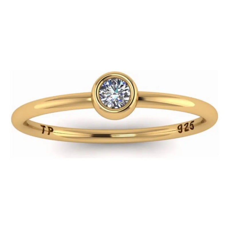 Anel Zircônia Garra Inglesa - Prata 925 Dourada Ouro 18k
