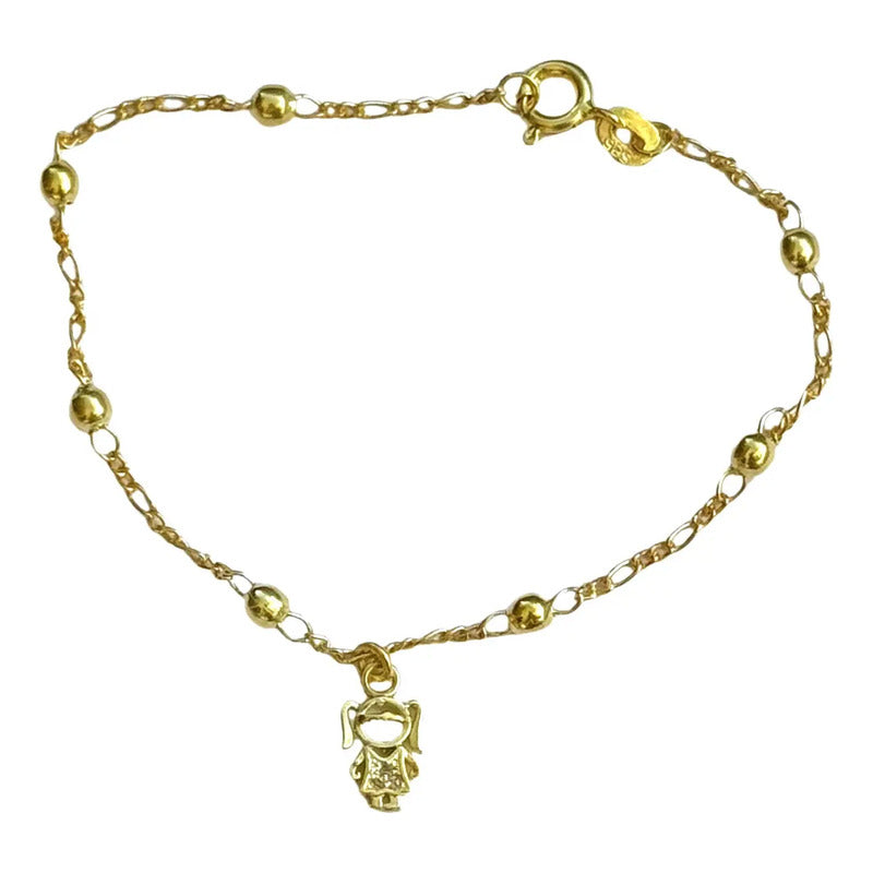 Pulseira Prata 925 Prata Dourada 18k Bolinha 3mm - Menina 18 Cm