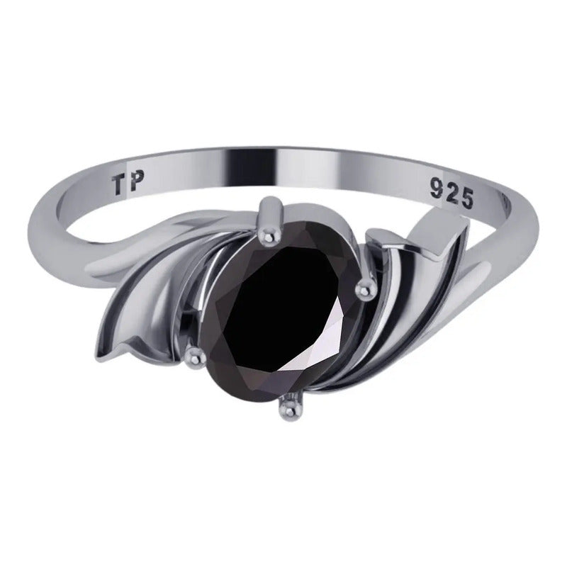 Anel Wings Black Onix Natural Oval Prata 925- Exclusivo
