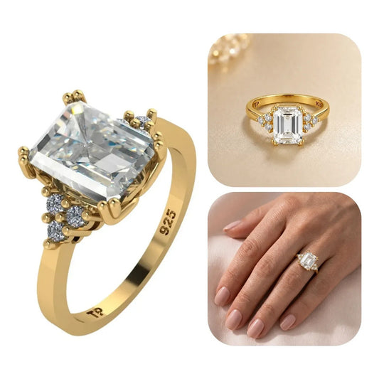 Anel Vintage Clássico Prata 925 Dourada Ouro 18k Zircônia