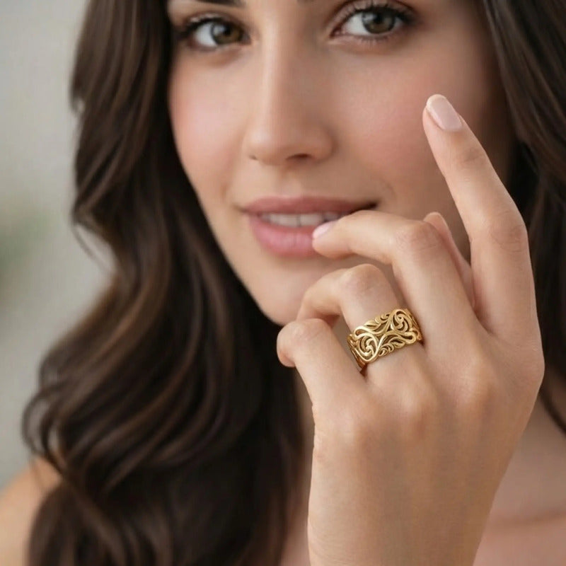 Anel Bombê Filigrana Prata 925 Dourada 18k - Exclusivo