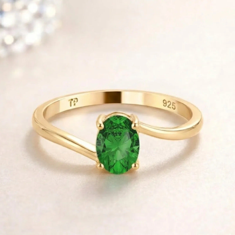 Anel Miami Prata 925 Dourada Ouro 18k - Esmeralda