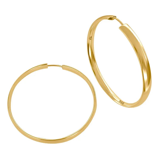 Argola Brinco Pura Prata 925 Dourada 18k - 35mm - Largo Dourado