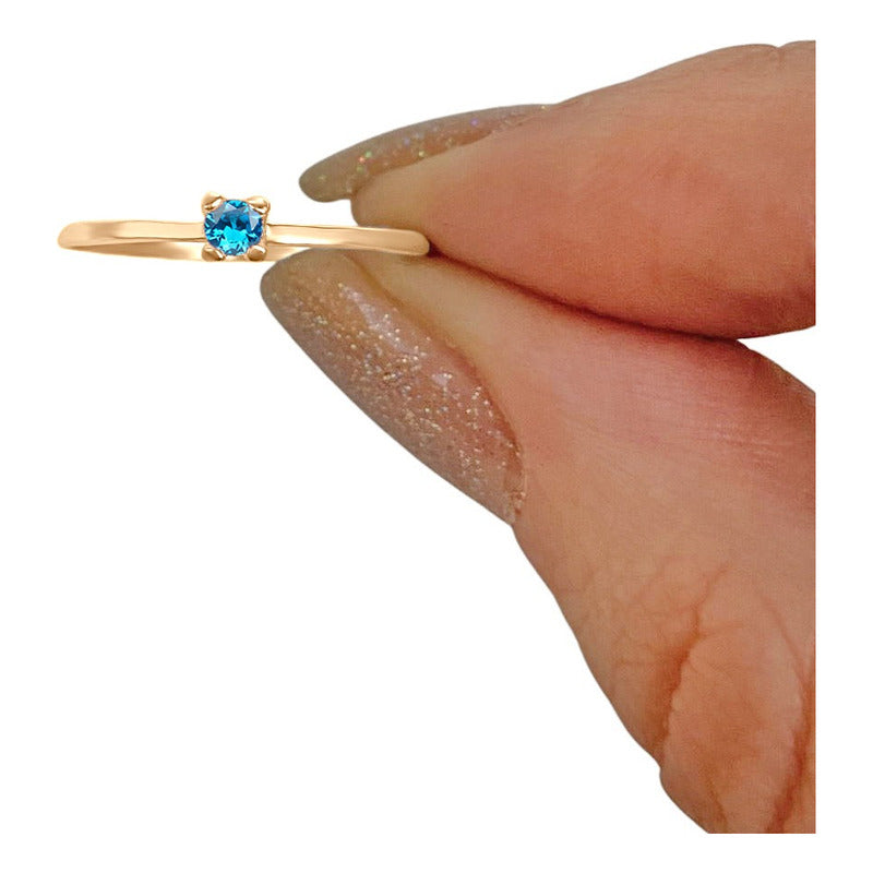 Anel Solitário Prata 925 Dourada18k - Topázio Azul