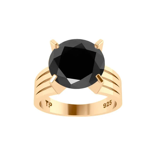 Anel Solitário Prata 925 Dourada 18k - Black Ônix Grande
