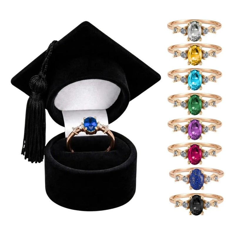 Anel Formatura Feminino Prata 925 Dourada 18k + Capelo Safira 18-19
